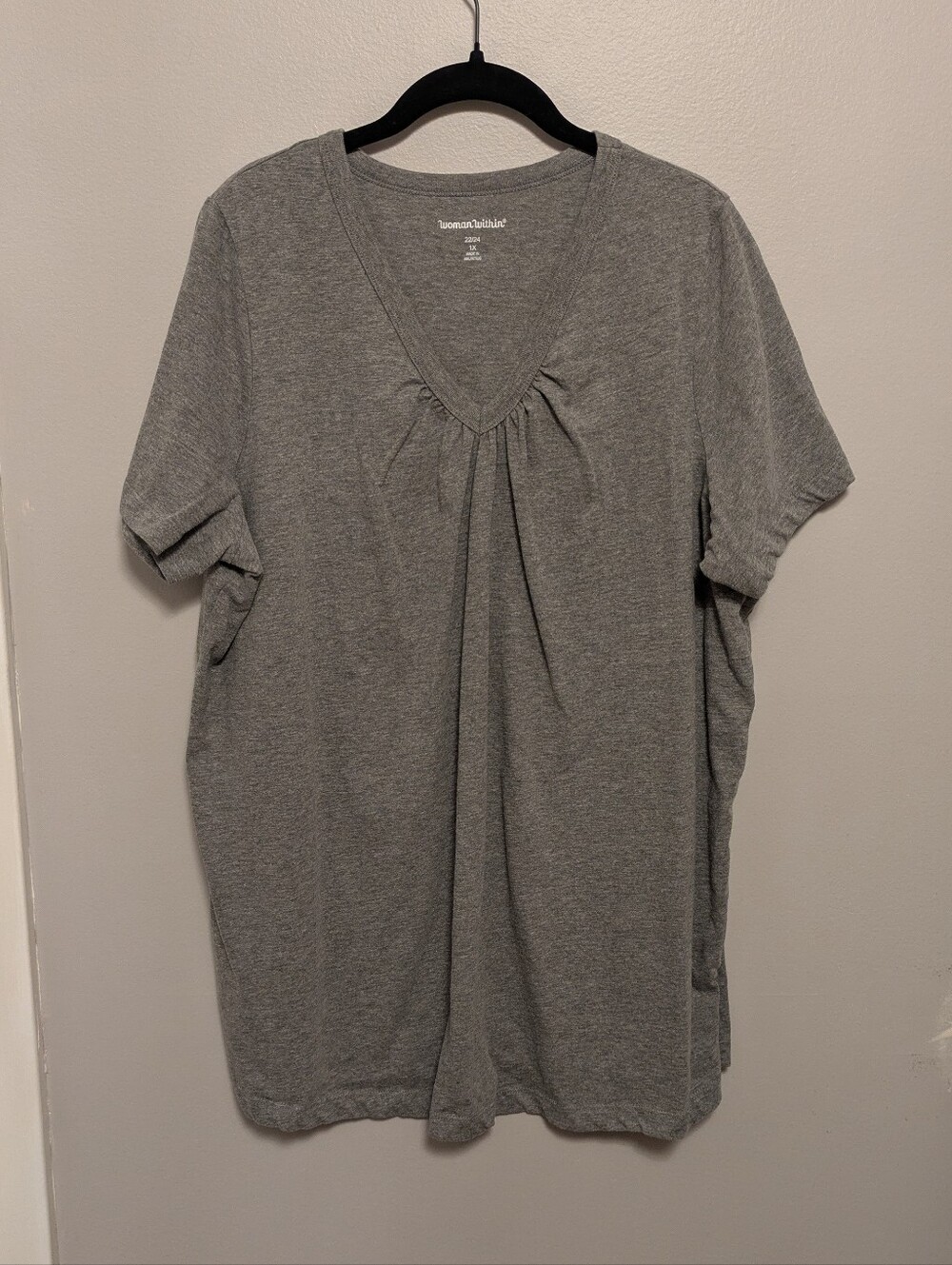 Woman Within Light Gray Pleated V Neck 1X
